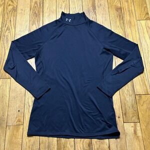 Under Armour ColdGear Mock Neck Long Sleeve Fitted Base Layer Top Black Mens M